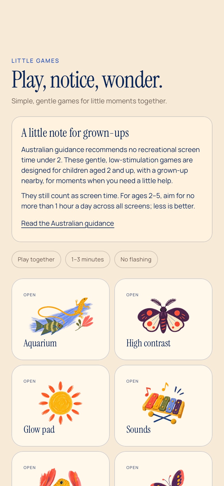Nook Little Games screen showing short shared activities