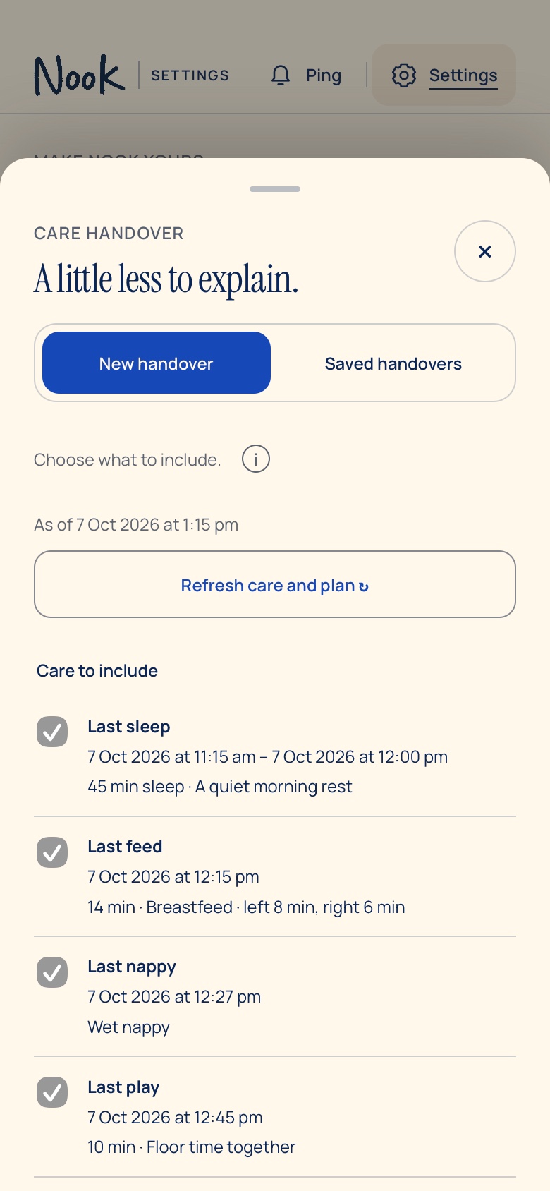 Nook Share a handover screen